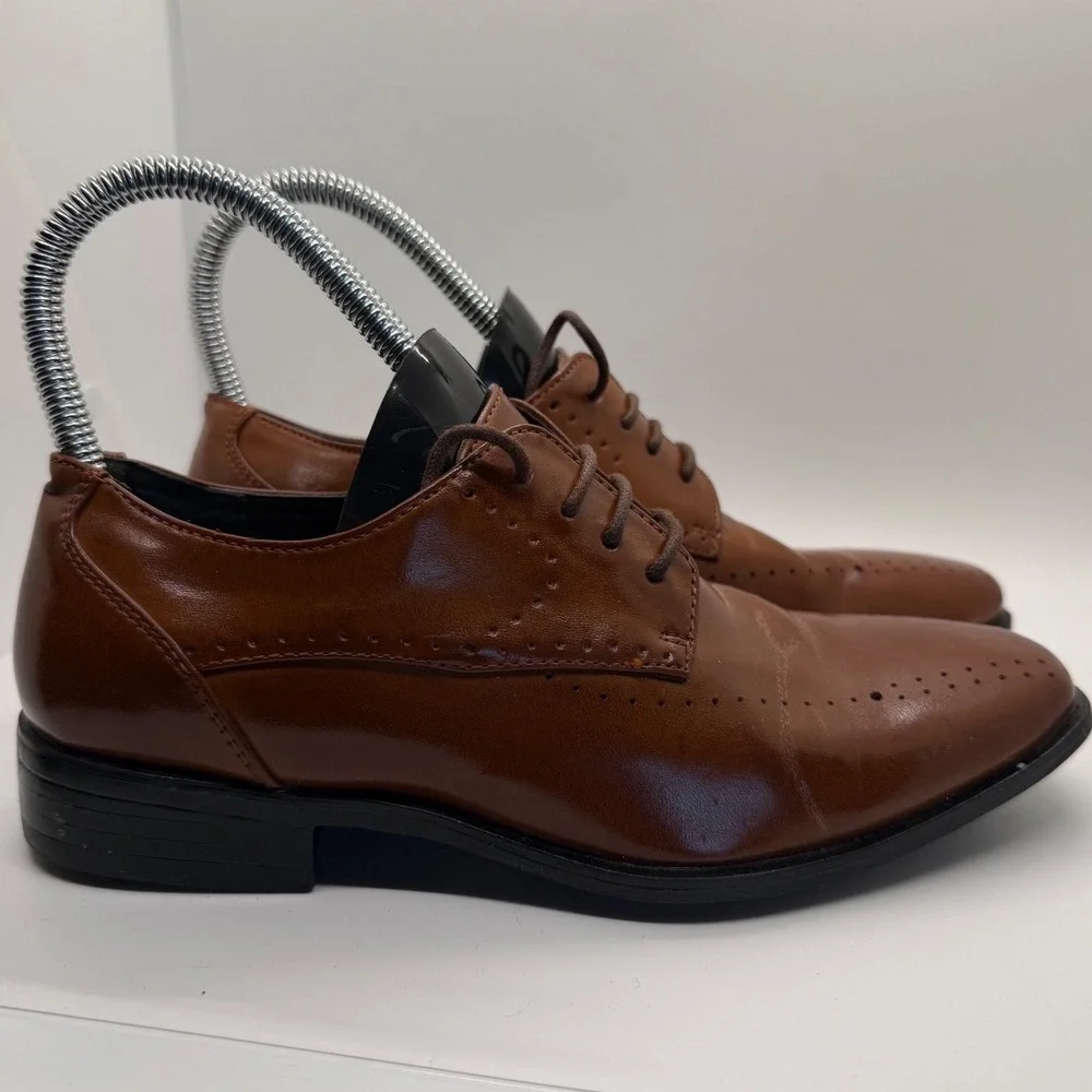 Stacy Adams Boys Cognac Brown Lace Up Square Toe Dress Shoes Size 4M 43373-221